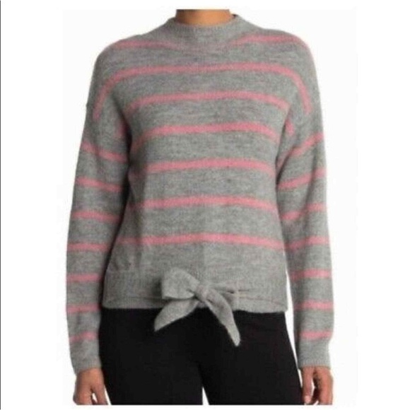 Wayf NWT Grey and Pink Stripe Sweater with Waist Tie Large - Picture 1 of 10